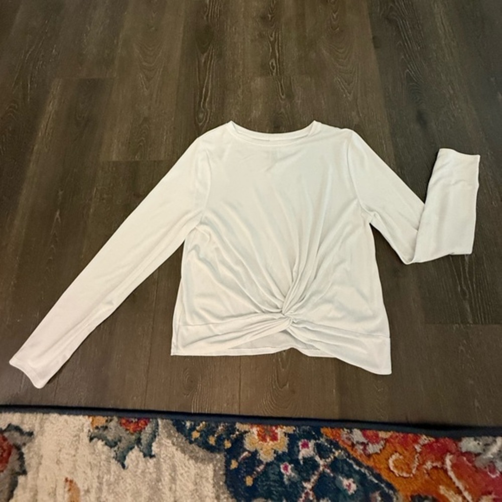 JoyLab SZ L White Twist Front Long Sleeve leisure wear top
